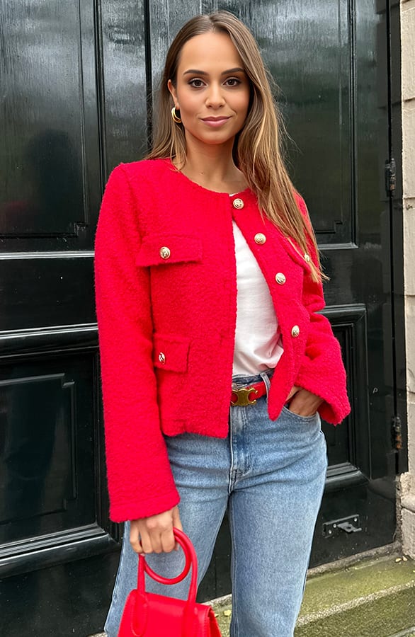 Boucle Jacket Roza Rood – shoparchief