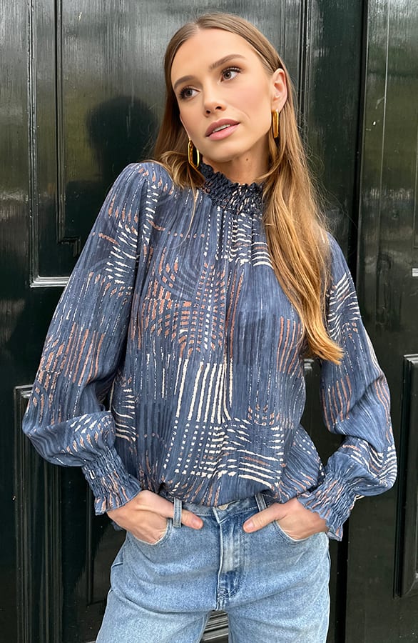 Col Blouse Philley Print Jeans Blue – shoparchief — foto 5