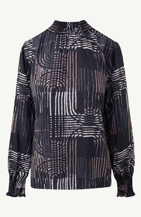 Col Blouse Philley Print Zwart – shoparchief