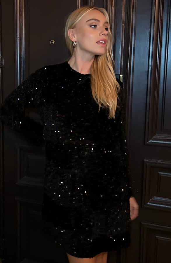 Pailletten Jurk Met Strik Zwart – shoparchief — foto 6