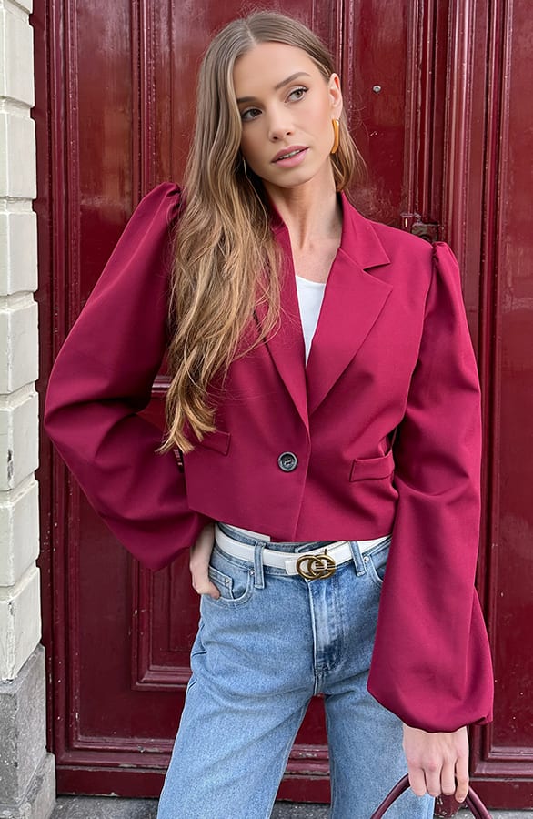 Pofmouwen Flared Blazer Elodie Bordeaux – shoparchief — foto 4