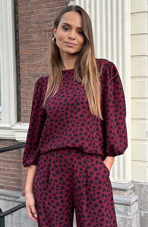 Puff Sleeve Top Lilly Cheetah Burgundy – shoparchief — foto 5