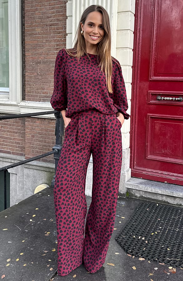Puff Sleeve Top Lilly Cheetah Burgundy – shoparchief — foto 6