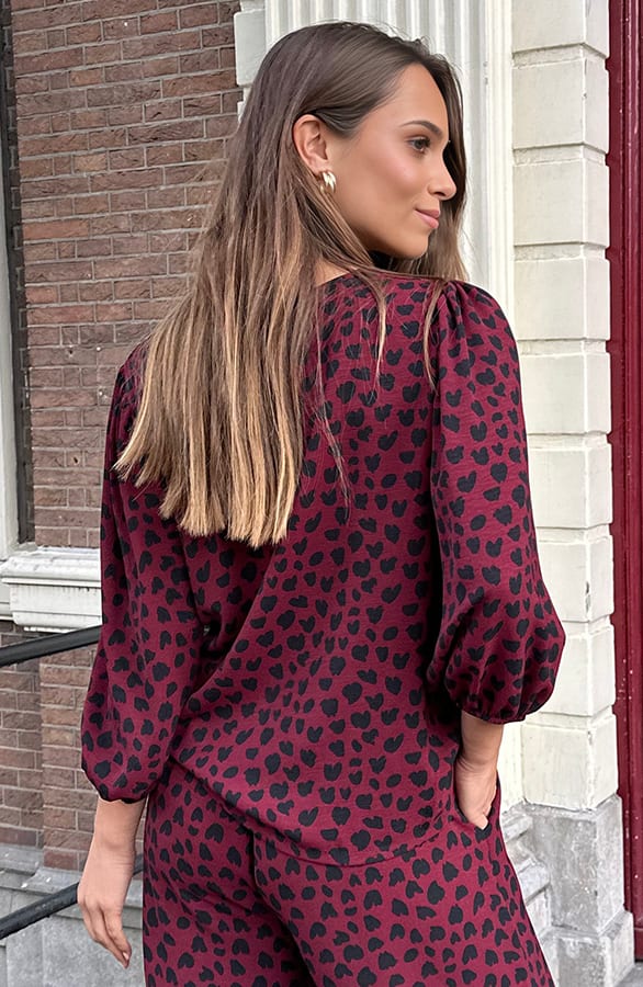 Puff Sleeve Top Lilly Cheetah Burgundy – shoparchief — foto 3
