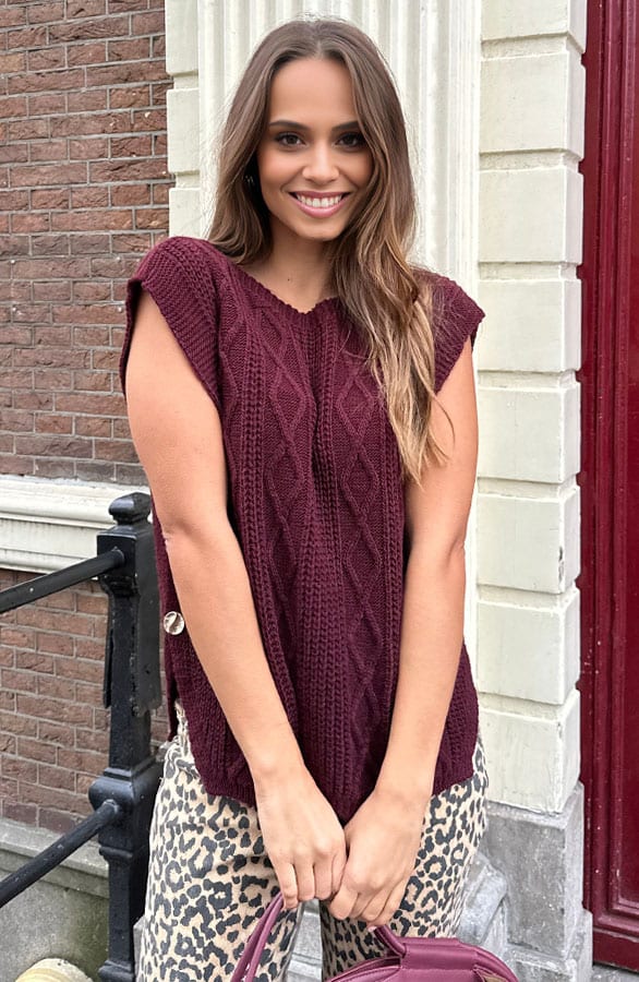 Pullover Met Kabelpatroon Mara Burgundy – shoparchief — foto 6