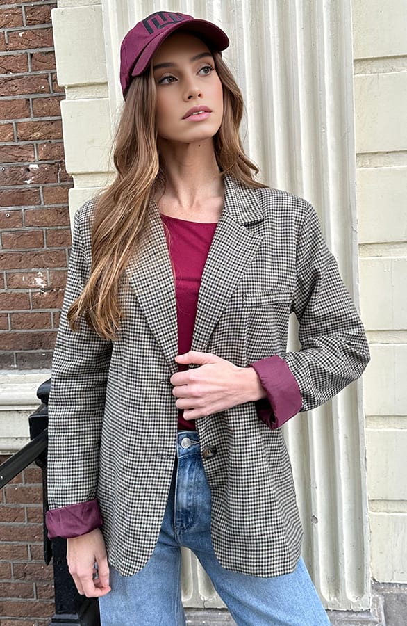 Geruite Blazer Jula Burgundy – shoparchief