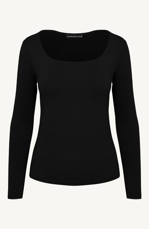 Square Neck Long Sleeve Top Yulia Zwart – shoparchief