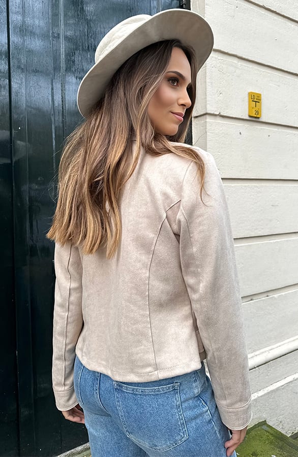 Suede Biker Jacket Melanie Beige – shoparchief — foto 3