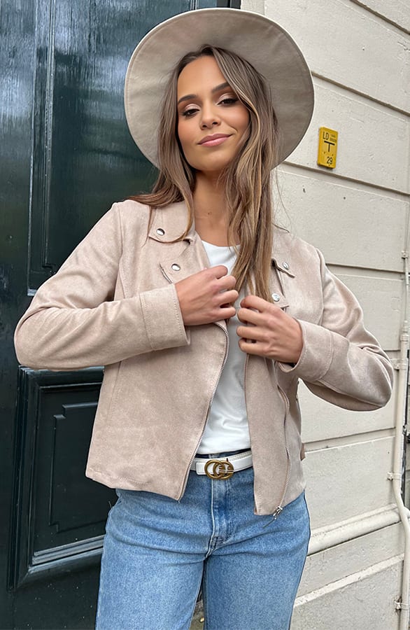 Suede Biker Jacket Melanie Beige – shoparchief — foto 7