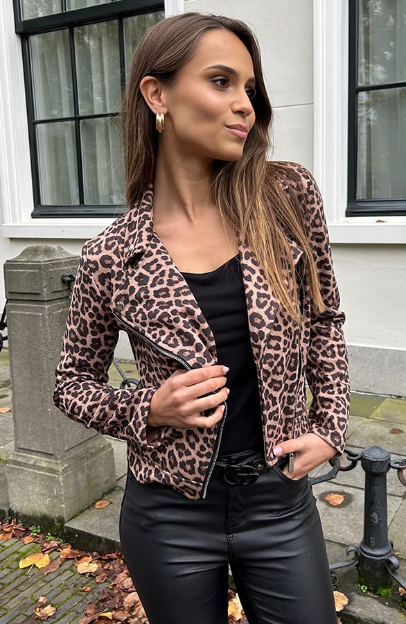Suede Biker Jacket Melanie Leopard – shoparchief