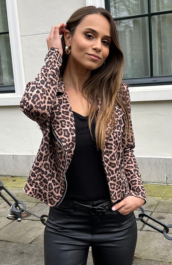 Suede Biker Jacket Melanie Leopard – shoparchief — foto 7