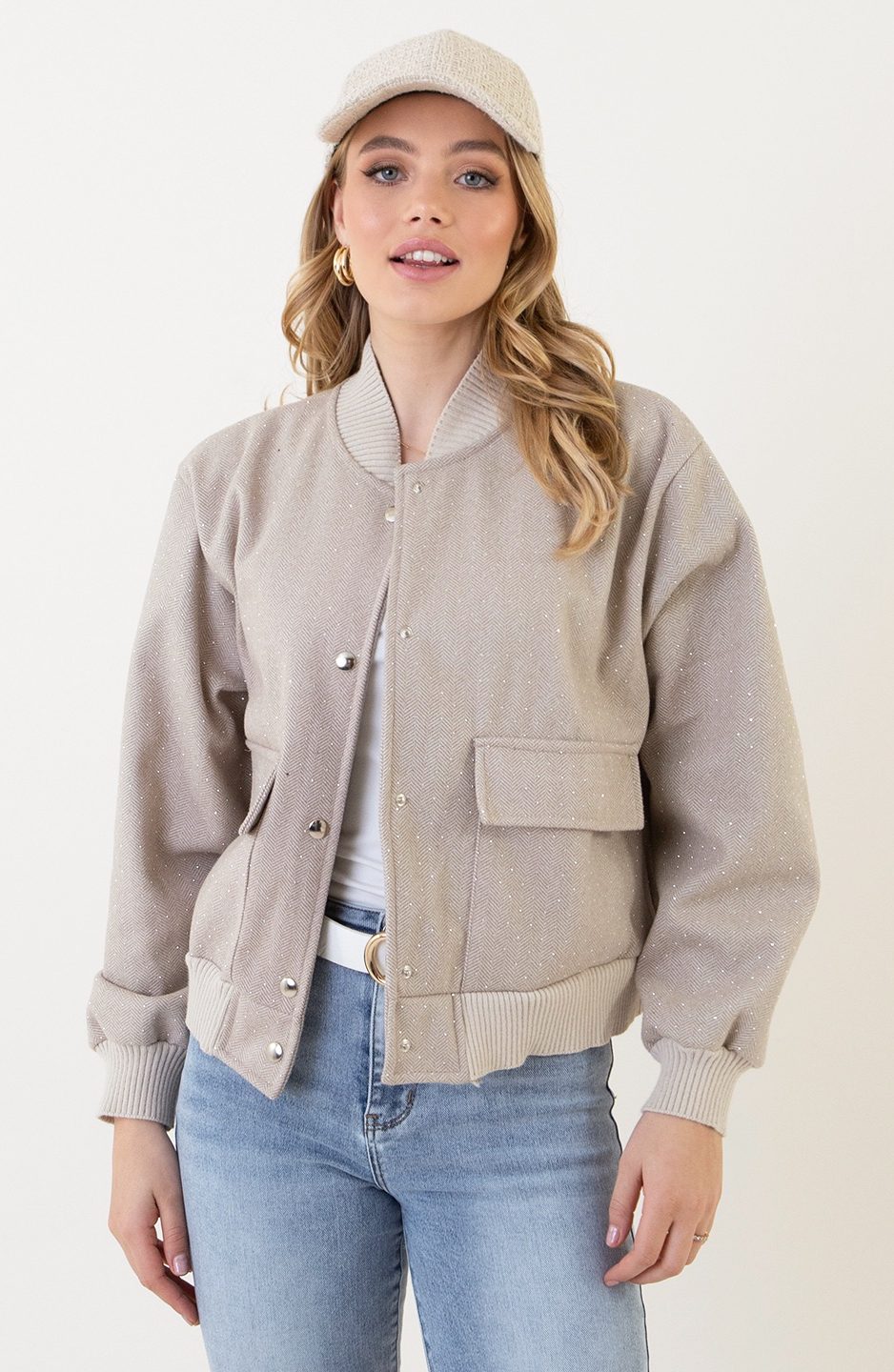 Bomberjacket Danita Strass Beige – shoparchief