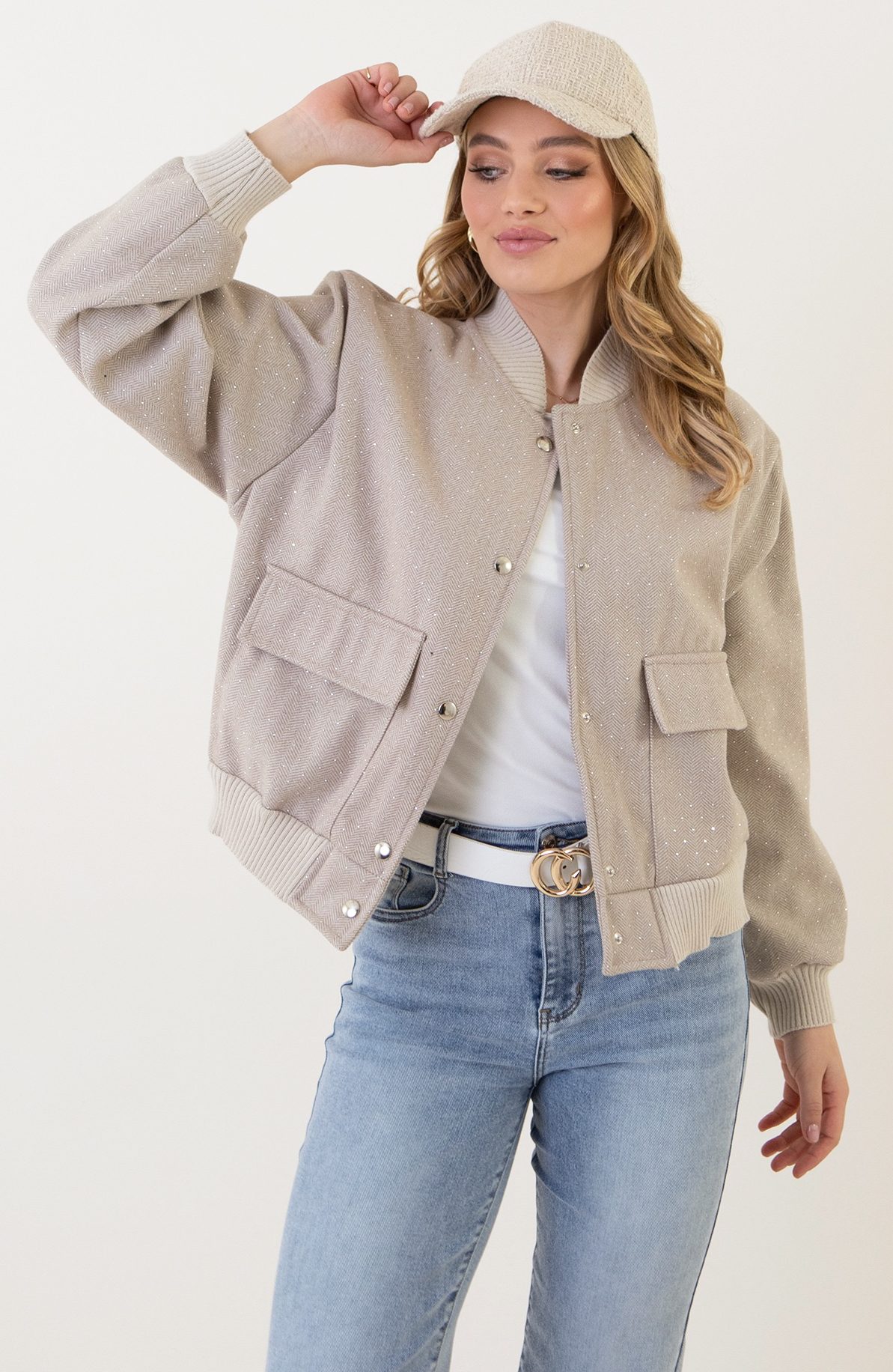 Bomberjacket Danita Strass Beige – shoparchief — foto 5