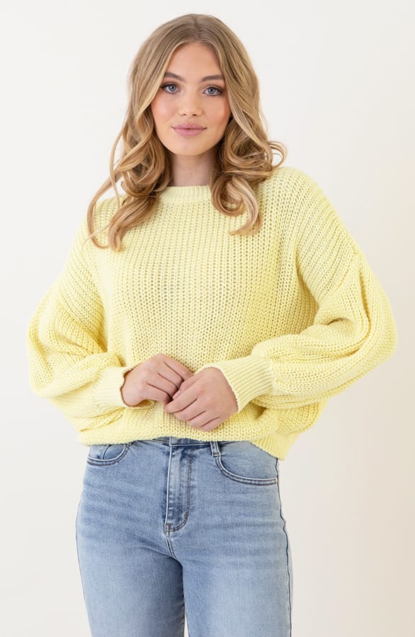 Gehaakte Pofmouwen Trui Emilia Butter Yellow – shoparchief — foto 4