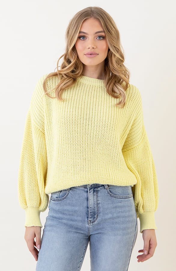 Gehaakte Pofmouwen Trui Emilia Butter Yellow – shoparchief — foto 2