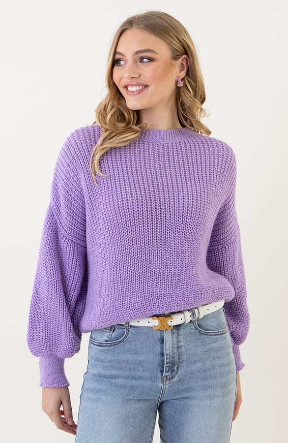 Gehaakte Pofmouwen Trui Emilia Lila – shoparchief — foto 8