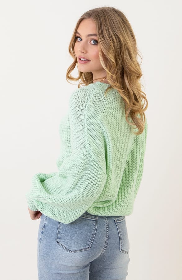 Gehaakte Pofmouwen Trui Emilia Mint – shoparchief — foto 4