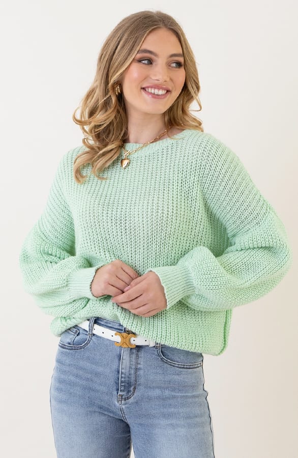 Gehaakte Pofmouwen Trui Emilia Mint – shoparchief — foto 2