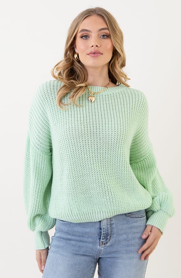Gehaakte Pofmouwen Trui Emilia Mint – shoparchief — foto 3