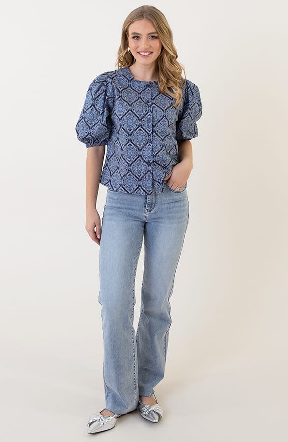 Katoenen Puff Sleeve Blouse Ines Blauw – shirts & tops — foto 4