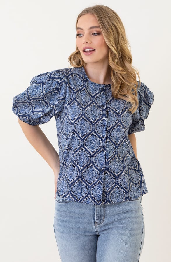 Katoenen Puff Sleeve Blouse Ines Blauw
