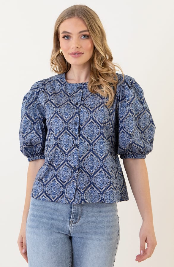 Katoenen Puff Sleeve Blouse Ines Blauw – shirts & tops — foto 3