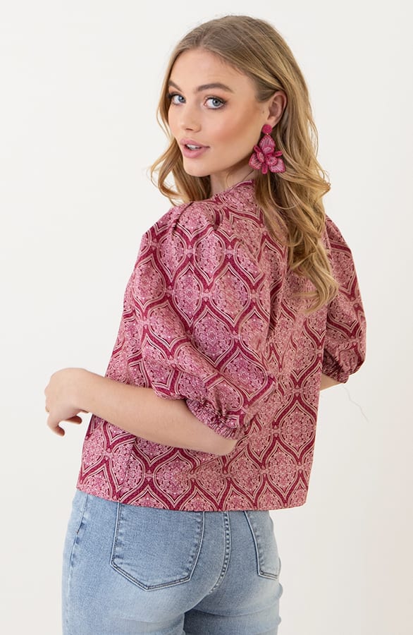 Katoenen Puff Sleeve Blouse Ines Wine – shoparchief — foto 2
