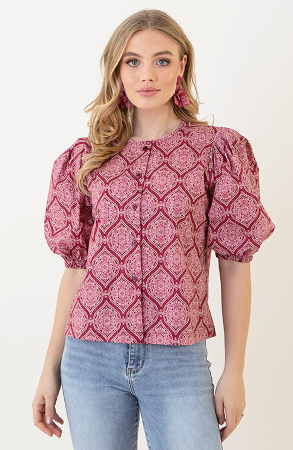 Katoenen Puff Sleeve Blouse Ines Wine – shoparchief