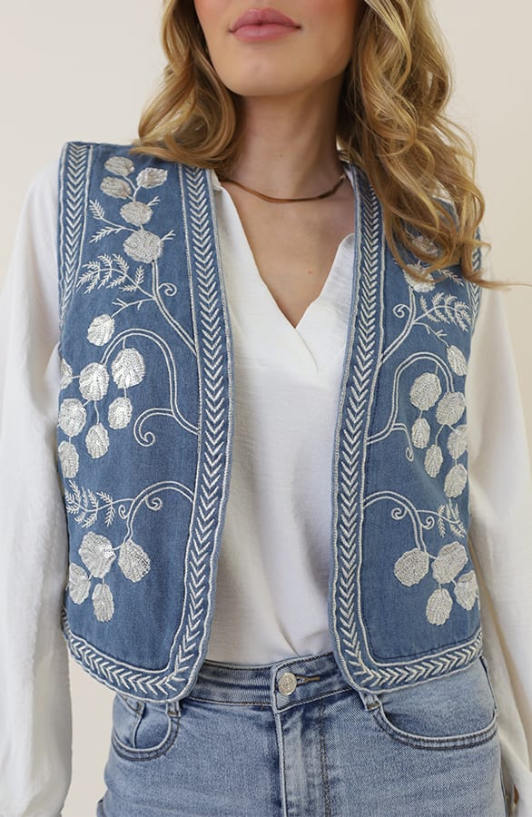 Pailletten Gilet Flower Nicky Denim – shoparchief — foto 6
