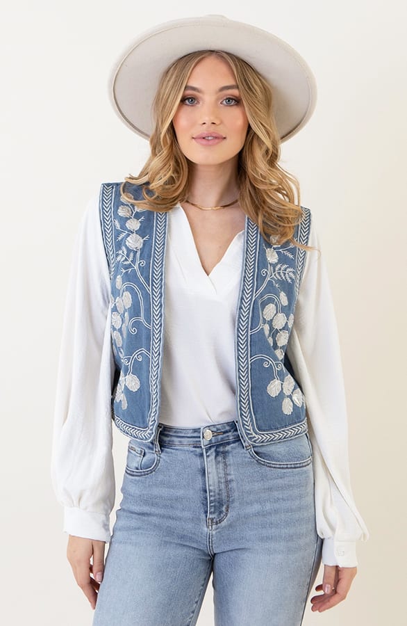 Pailletten Gilet Flower Nicky Denim – shoparchief — foto 3