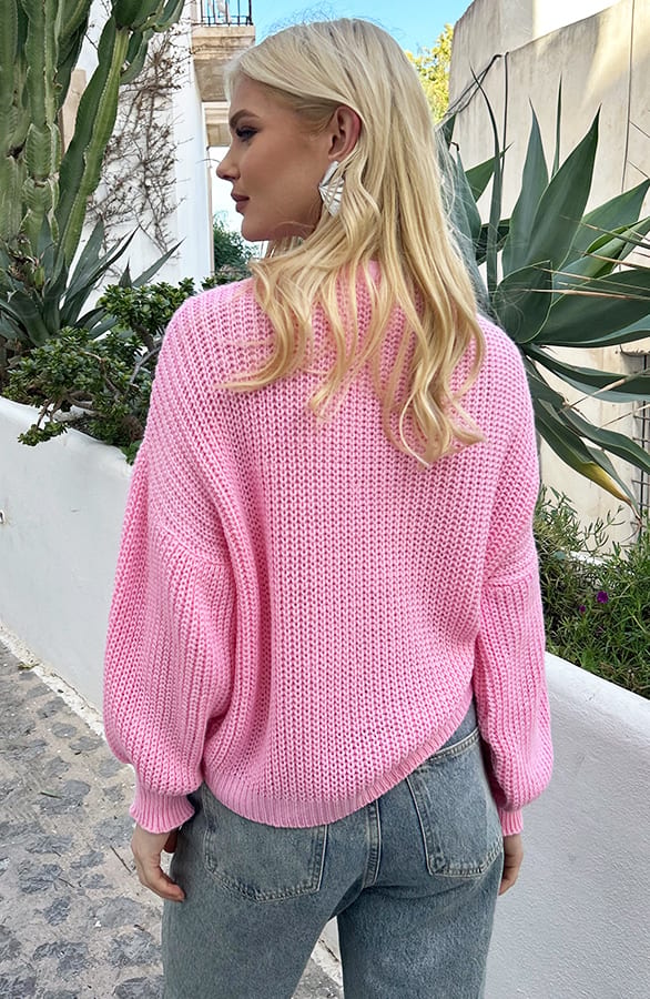 Gehaakte Pofmouwen Trui Emilia Pink – shoparchief — foto 3