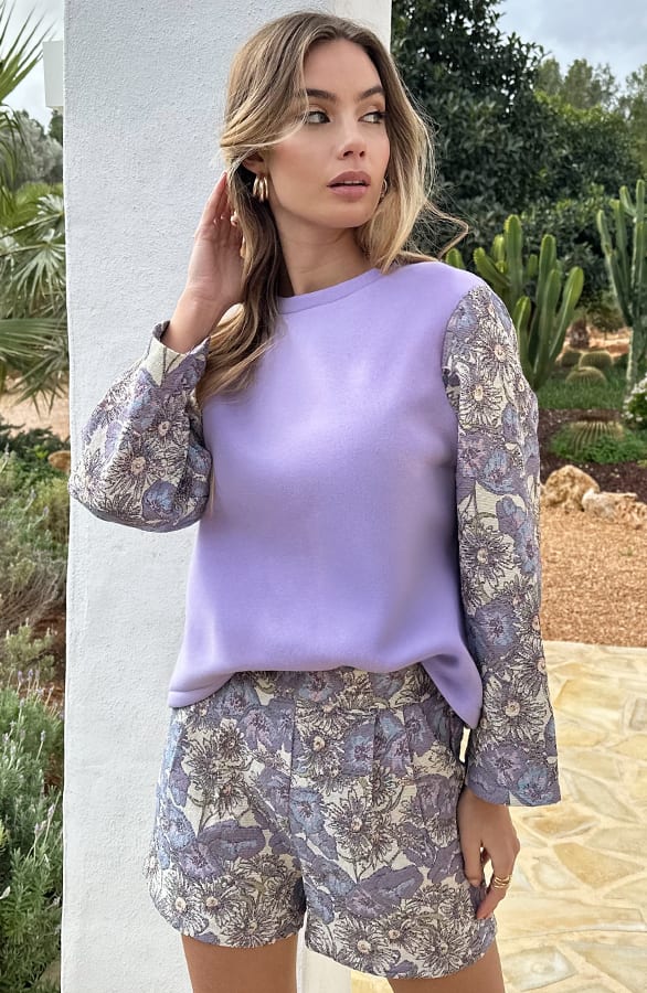 Bloemen Flared Sleeve Trui Flora Lila – truien — foto 5