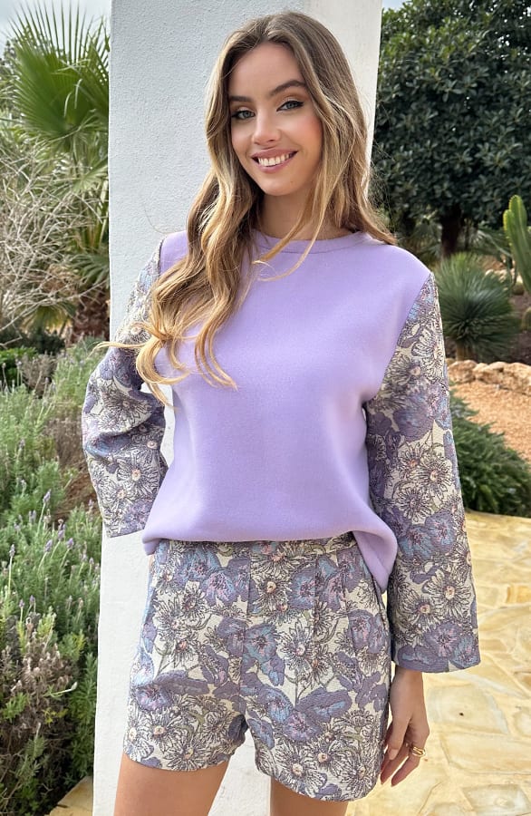 Bloemen Flared Sleeve Trui Flora Lila – truien — foto 4