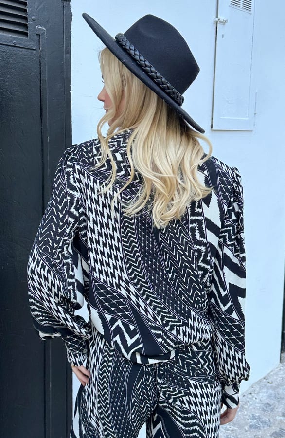 Blouse Long Sleeve Lilly Zwart Wit Print – shoparchief — foto 3