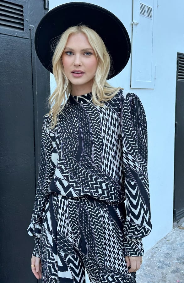 Blouse Long Sleeve Lilly Zwart Wit Print – shoparchief — foto 4