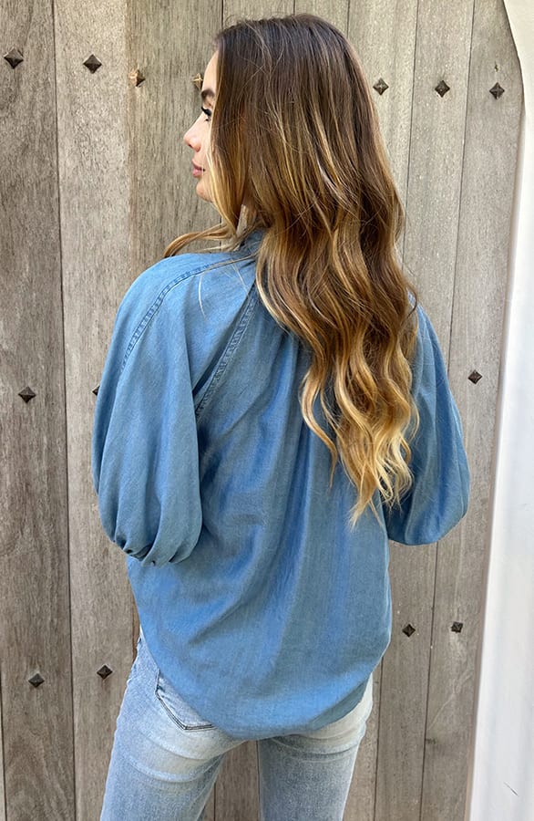 Bow Denim Blouse Pofmouwen Maeve – kleding — foto 4