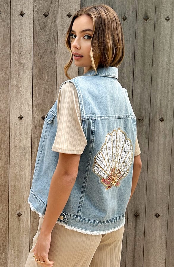 Denim Schelpen Gilet – vesten