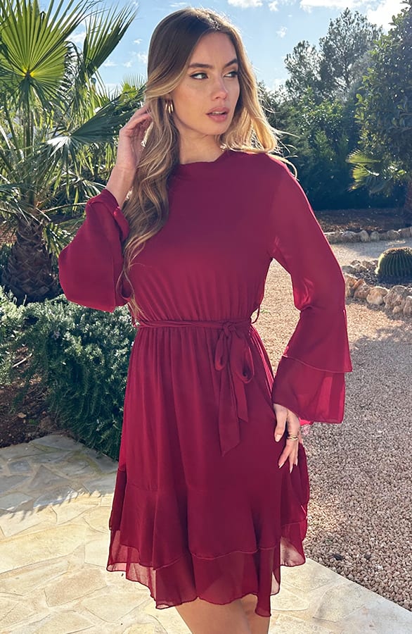 Elegant Ruffle Jurk Suus Burgundy – shoparchief