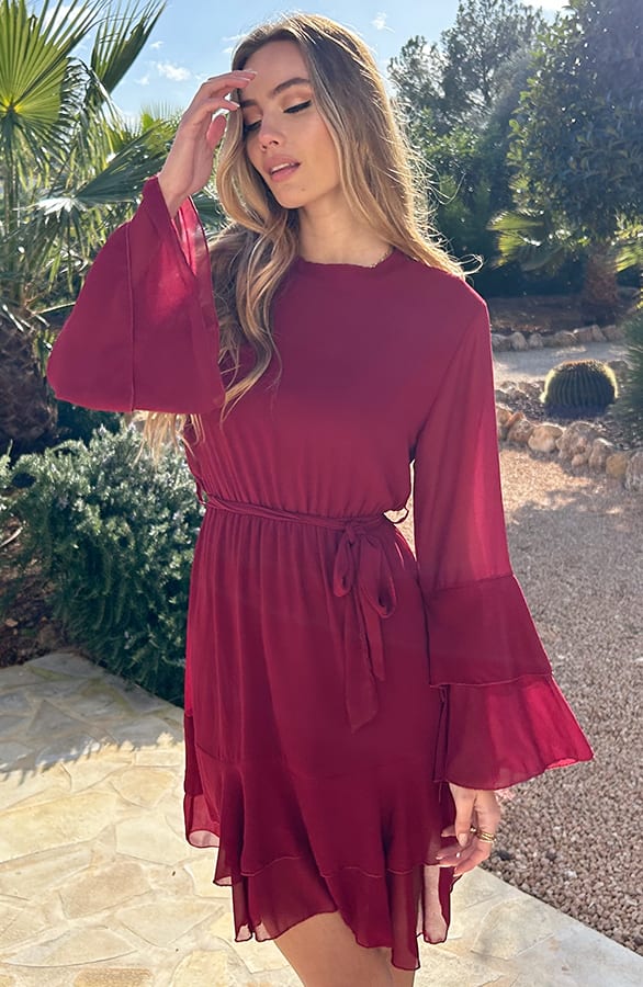 Elegant Ruffle Jurk Suus Burgundy – shoparchief — foto 3