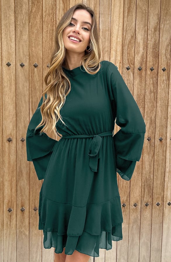 Elegant Ruffle Jurk Suus Emerald – shoparchief — foto 3