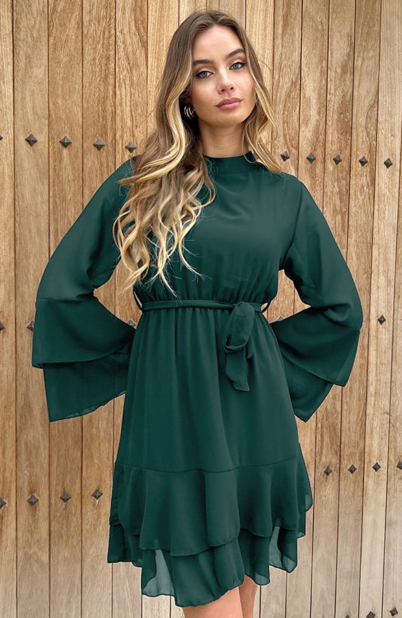 Elegant Ruffle Jurk Suus Emerald – shoparchief — foto 5