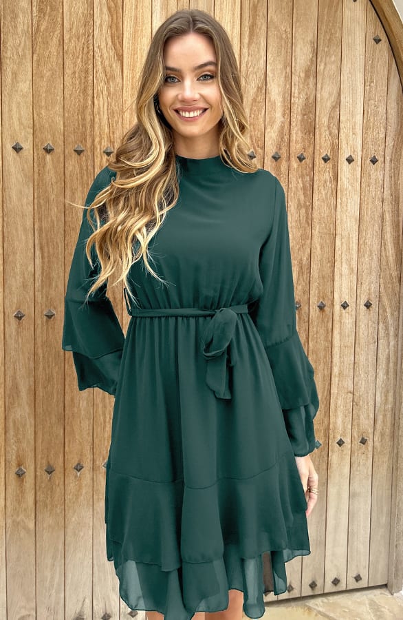 Elegant Ruffle Jurk Suus Emerald – shoparchief — foto 4