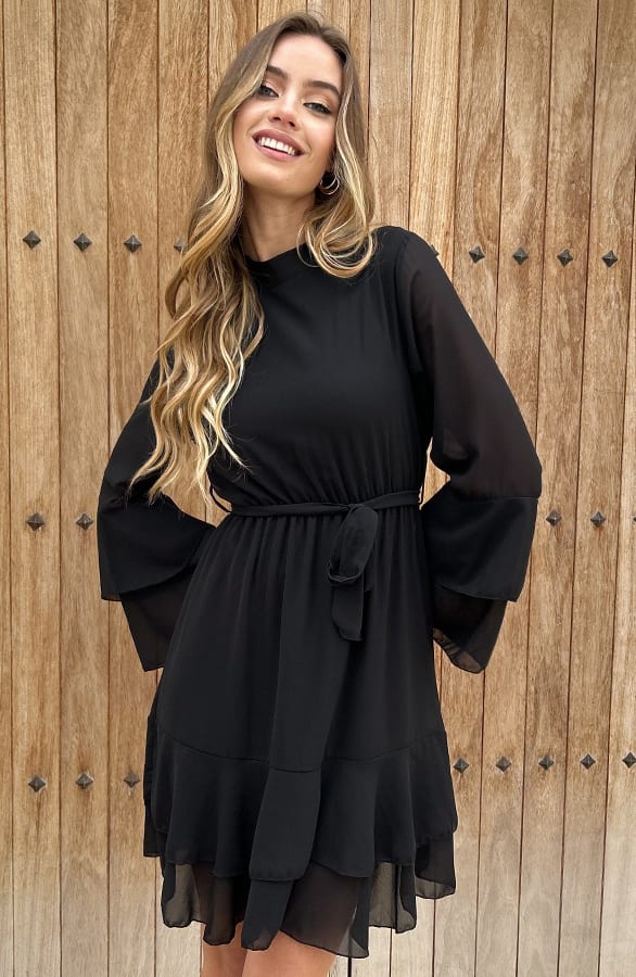 Elegant Ruffle Jurk Suus Zwart