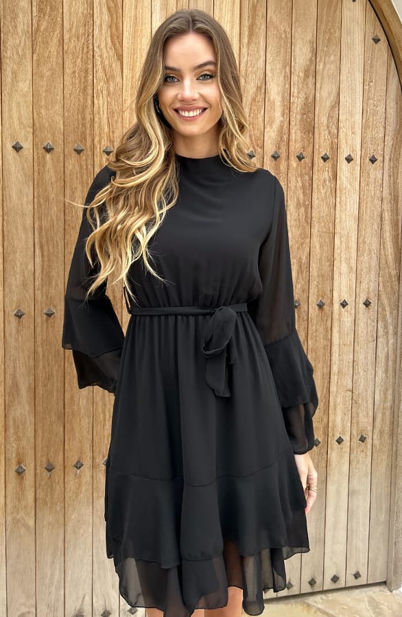 Elegant Ruffle Jurk Suus Zwart – alle jurkjes — foto 4