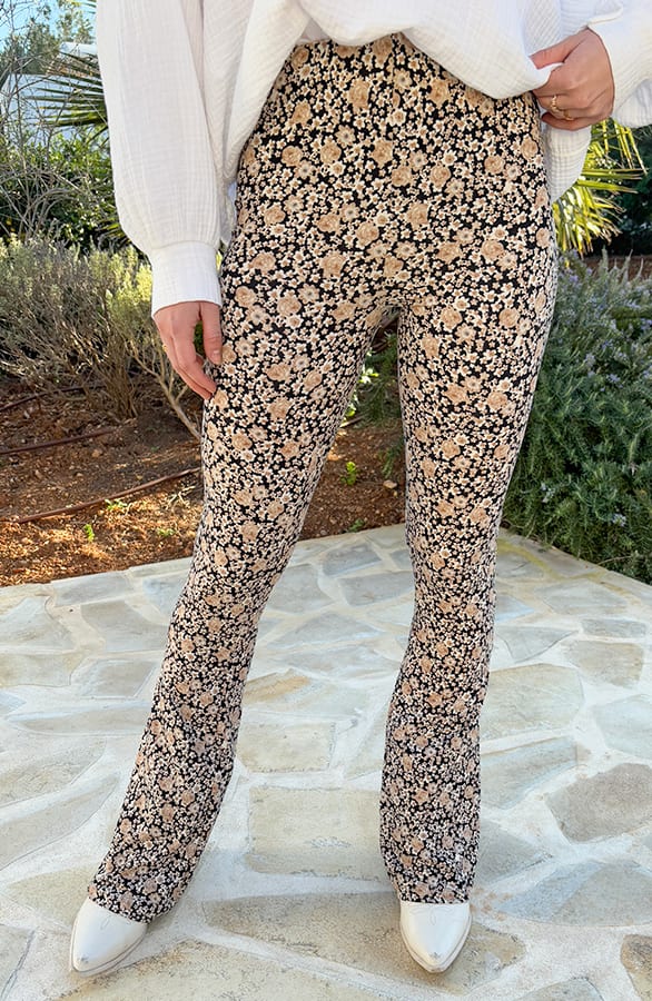 Janine Flared Broek Flower Dark Beige – shoparchief — foto 2