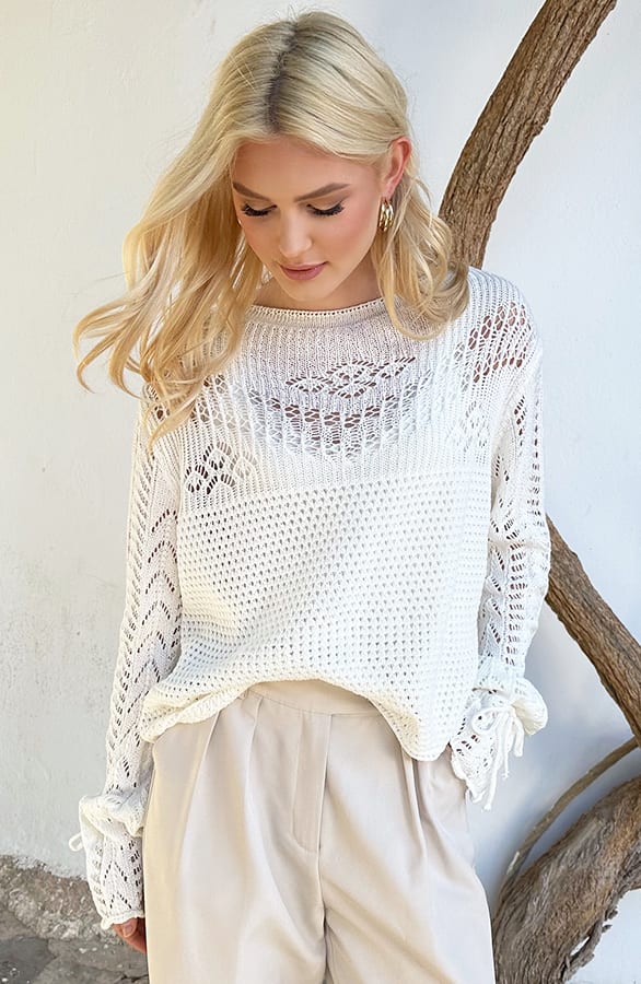 Katoenen Trui Met Strik Mouw Sadie Ecru – shoparchief — foto 5