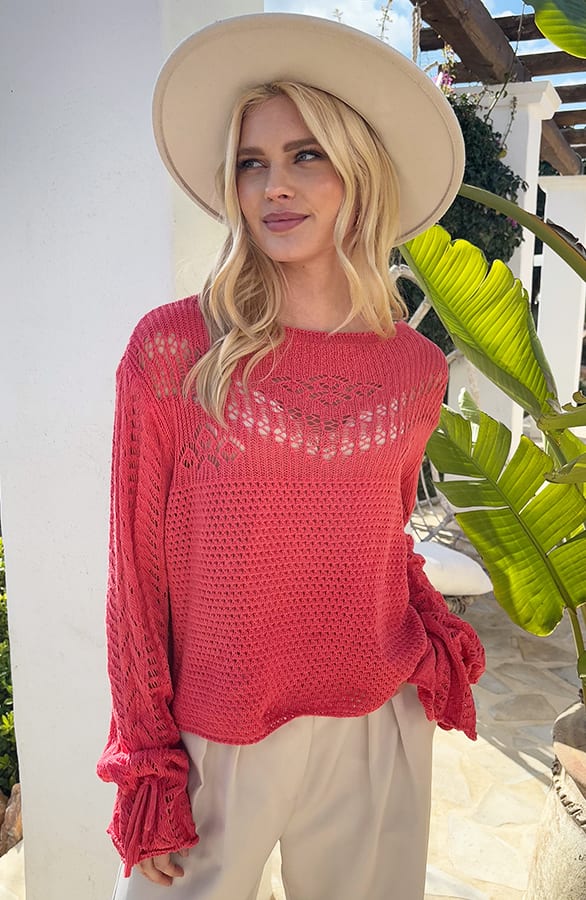 Katoenen Trui Met Strik Mouw Sadie Koraal – shoparchief — foto 5