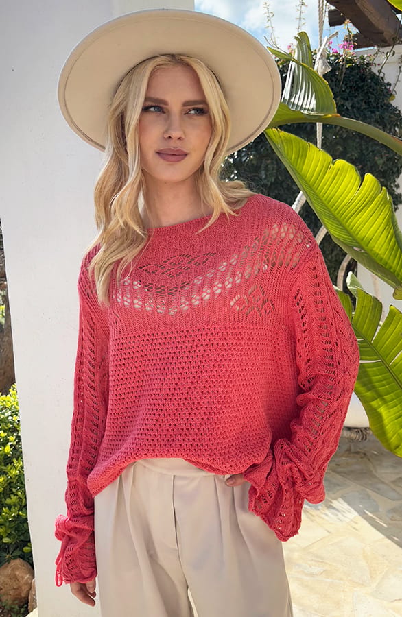 Katoenen Trui Met Strik Mouw Sadie Koraal – shoparchief — foto 6