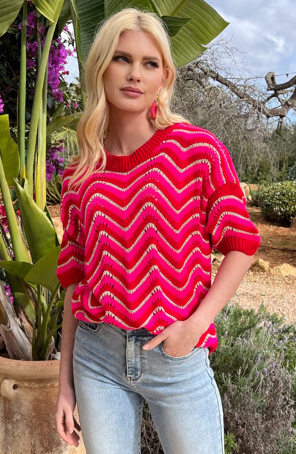 Lurex Zigzag Top Noély Fuchsia – shoparchief