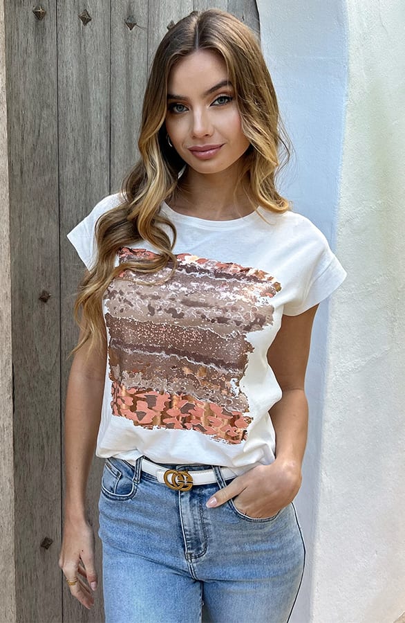 Metallic Print Top Kaia Bronze – shoparchief